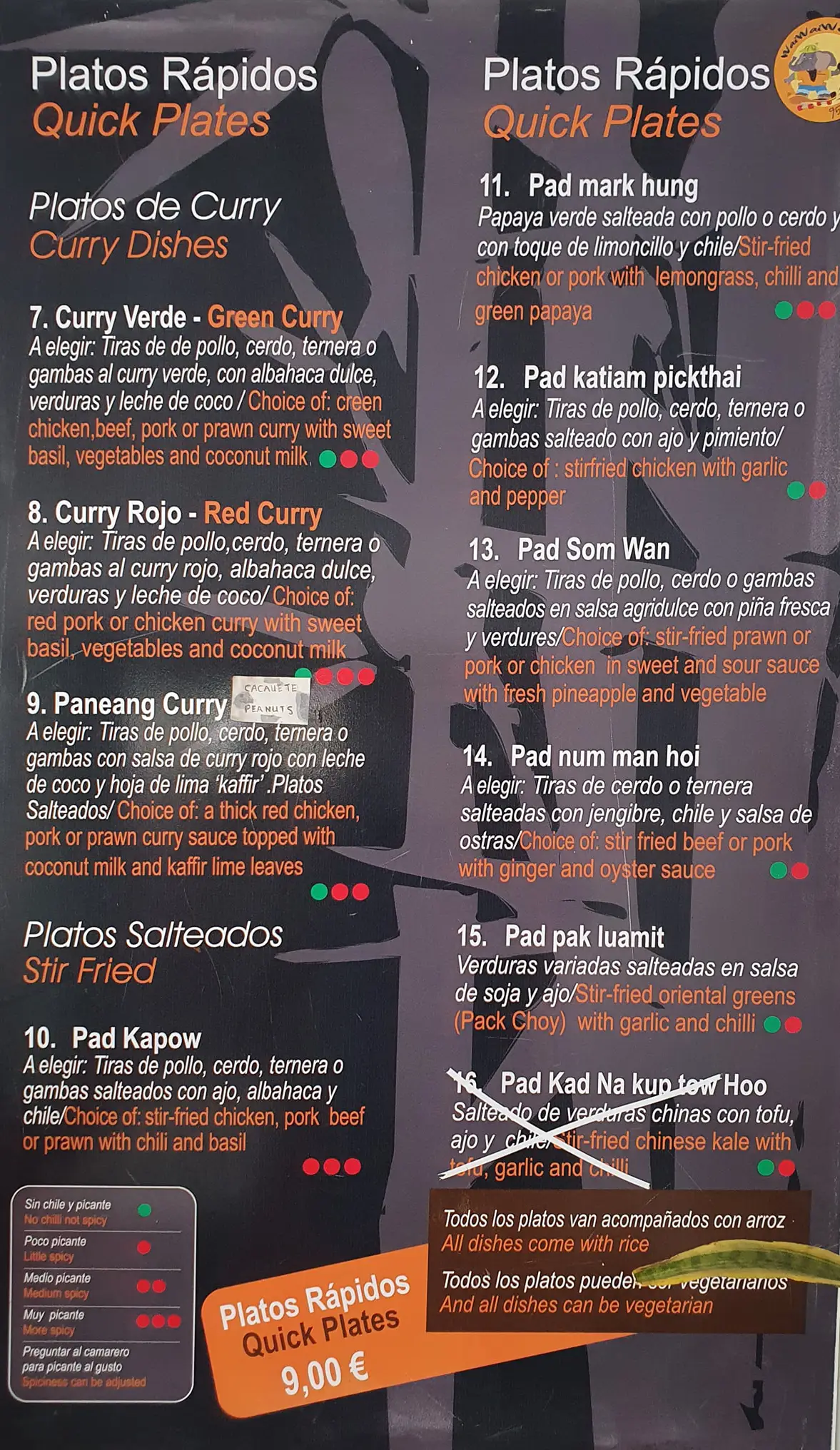 Carta (página 1) de Thai Restaurant Yuu Taley en Nerja