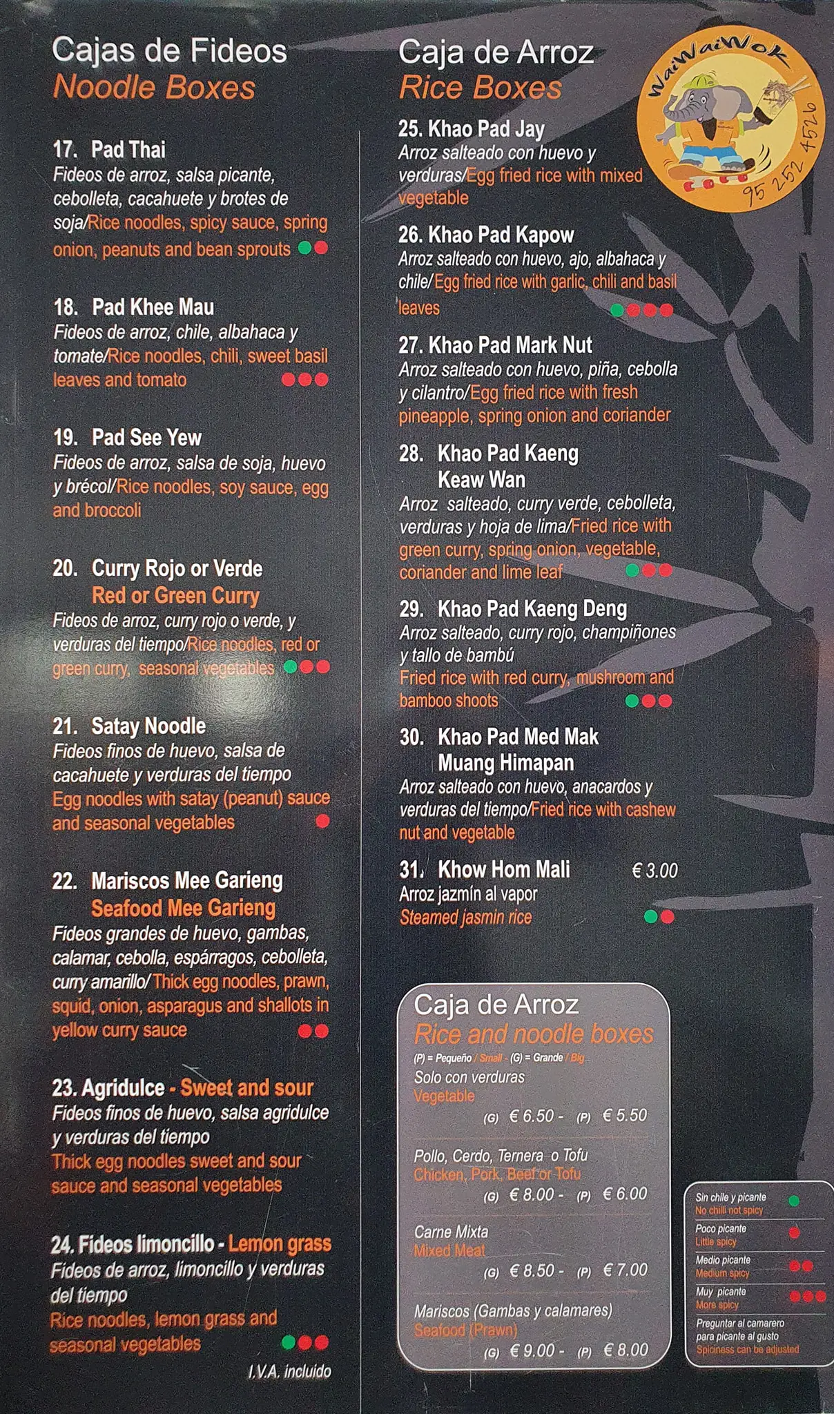 Carta (página 2) de Thai Restaurant Yuu Taley en Nerja