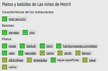 Carta de Bar Las Niñas de Motril en Nerja