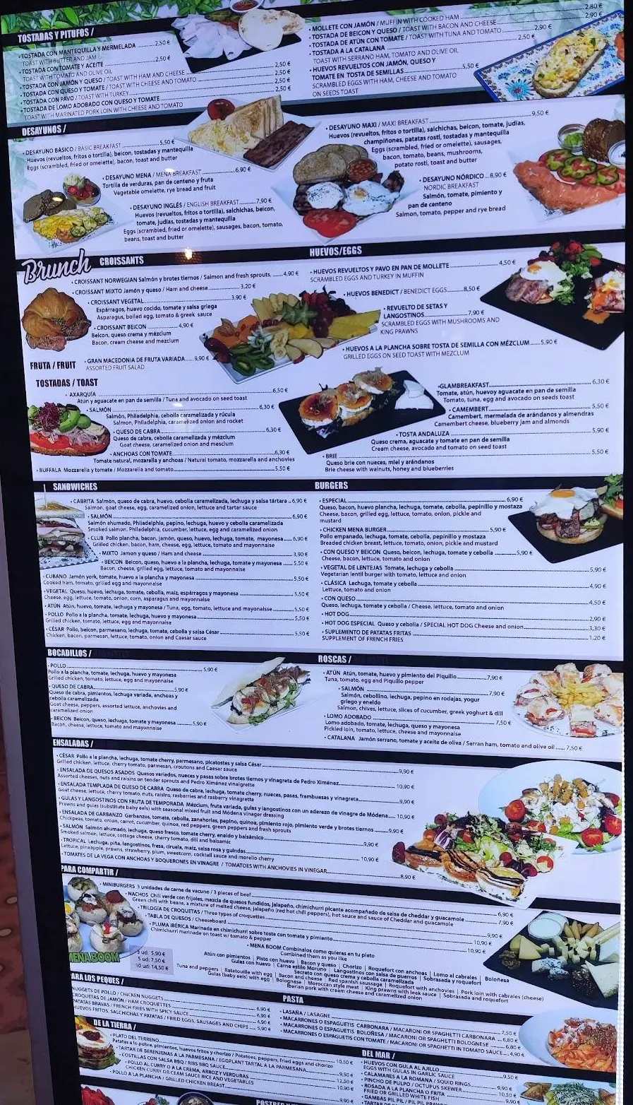 Carta (página 1) de Bar-Restaurant Mena Garden en Nerja