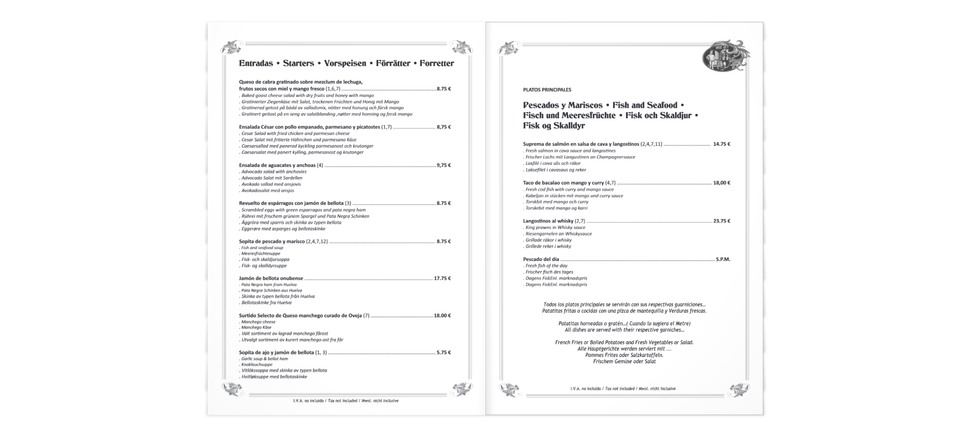 Carta (página 1) de Restaurante El Niño en Nerja