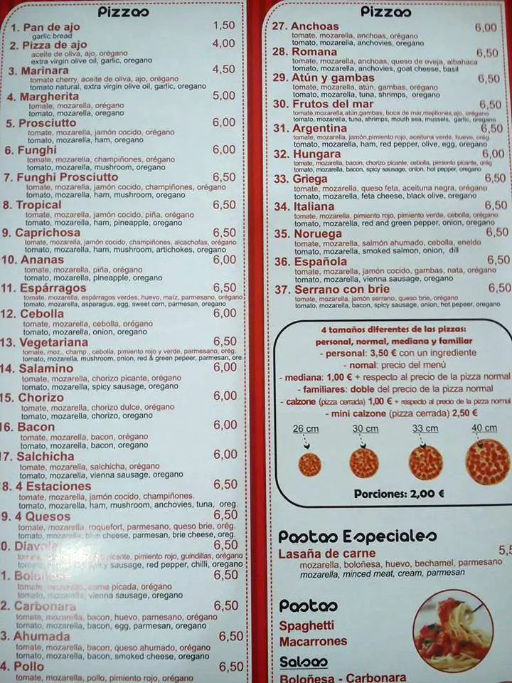 Pizzas y carnes de Pizzería BocaPizza en Nerja