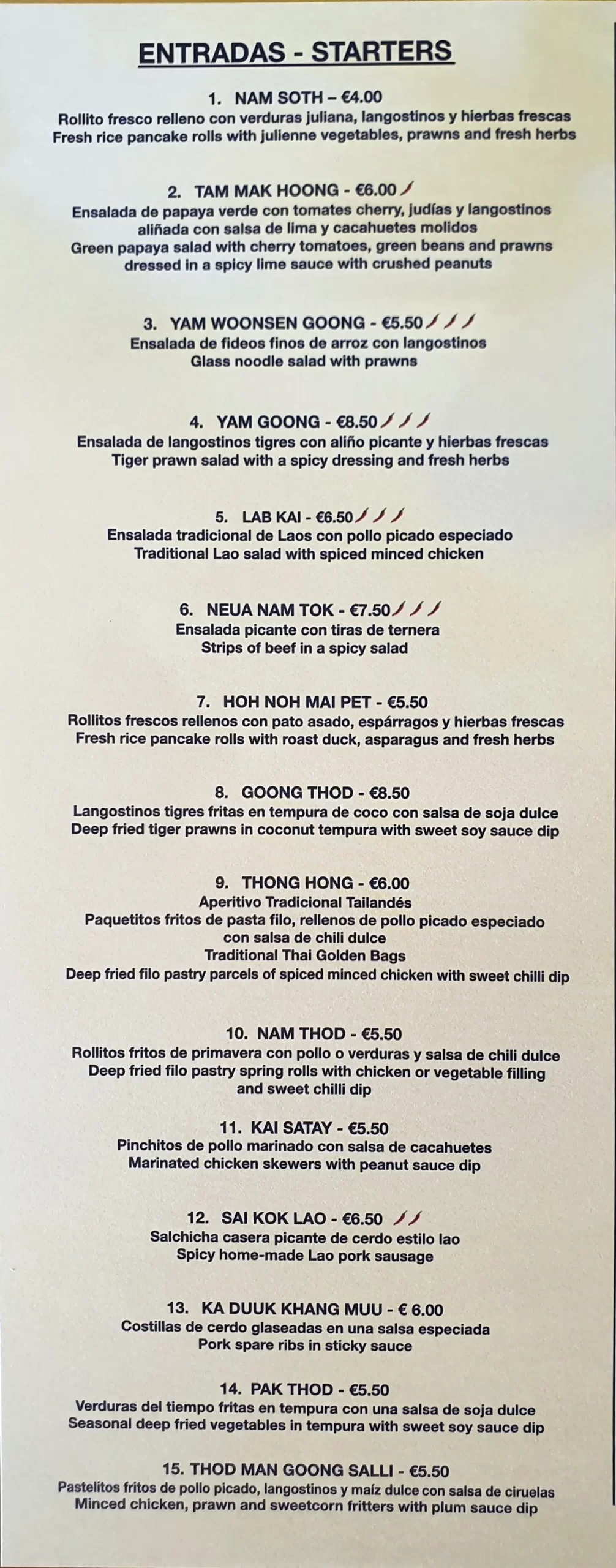 Carta (página 4) de Thai Restaurant Yuu Taley en Nerja