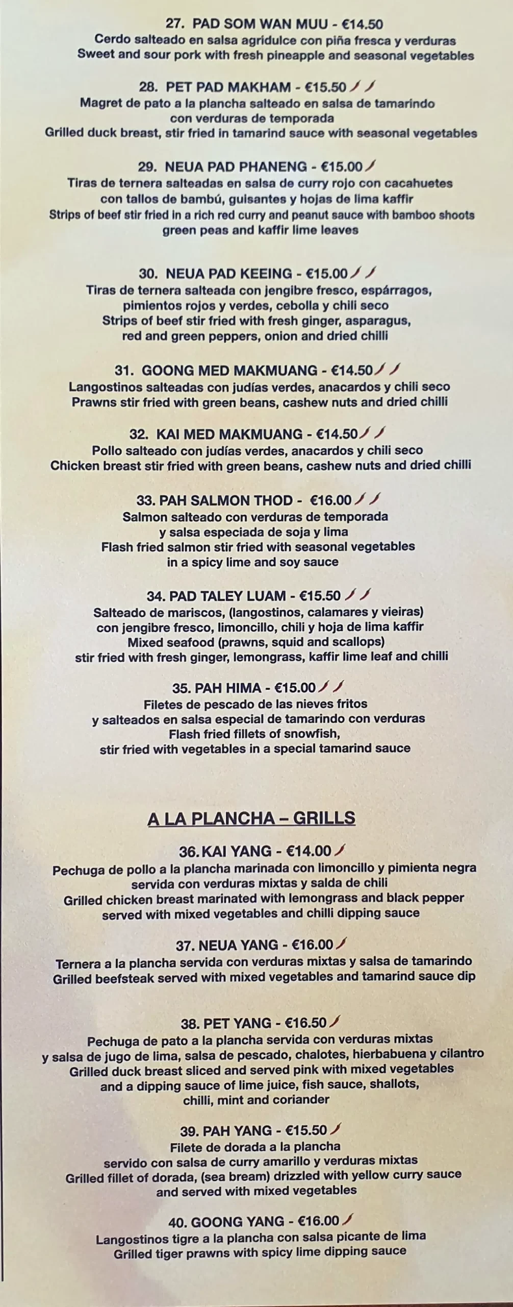Carta (página 6) de Thai Restaurant Yuu Taley en Nerja