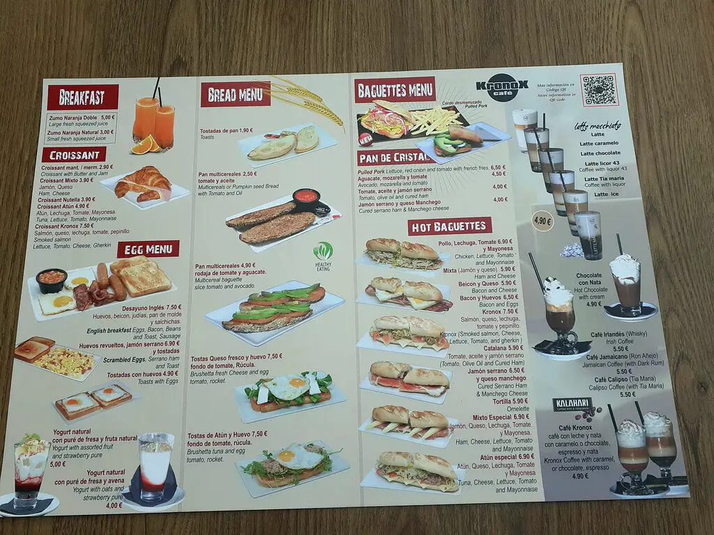 Carta de Kronox Café en Nerja