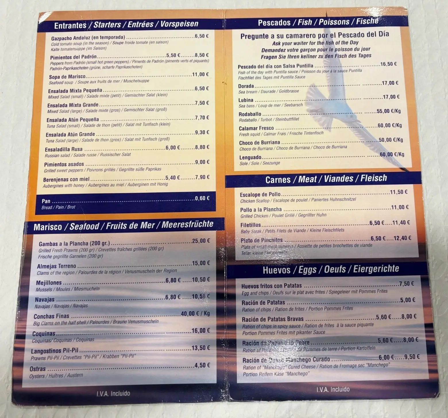 Carta de Bar La Puntilla en Nerja