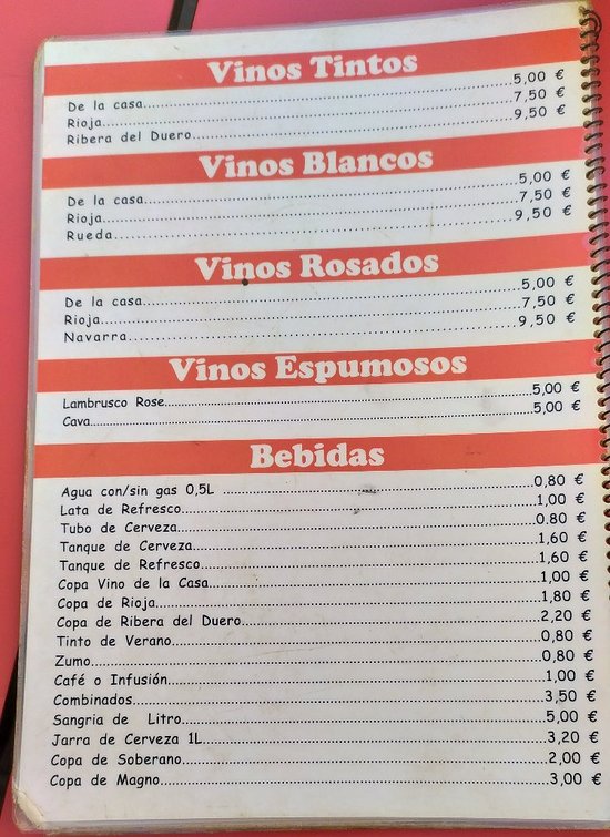 Carta de bebidas de Pizzería Little Italy Restaurant en Nerja