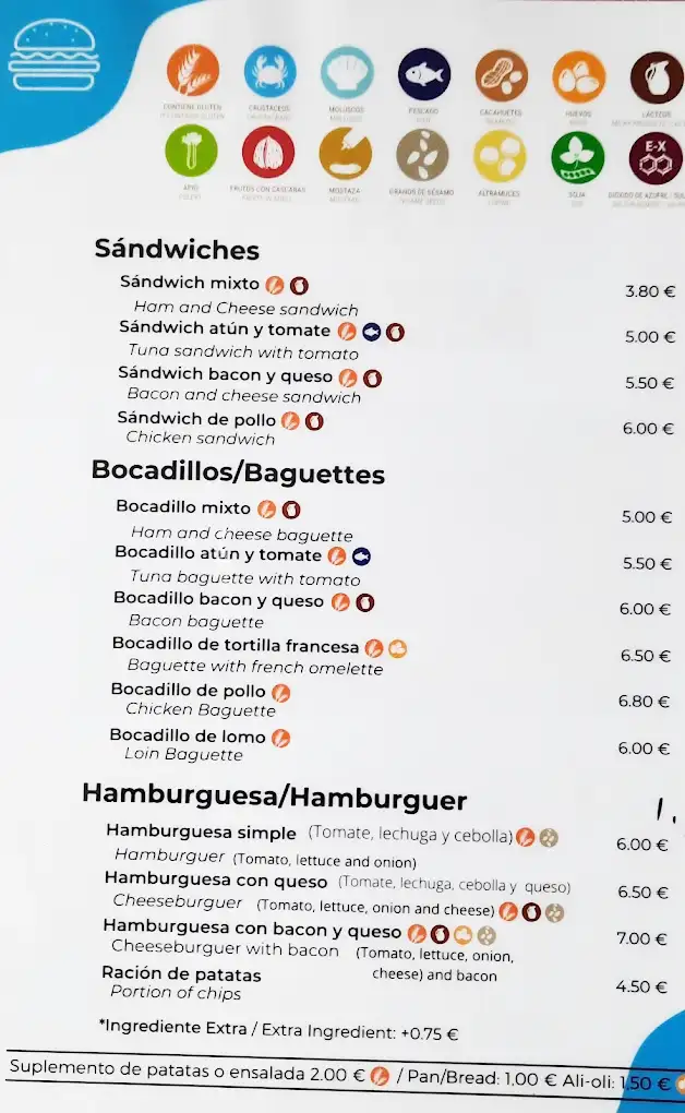 Carta de Chiringuito Playa Maro en Nerja