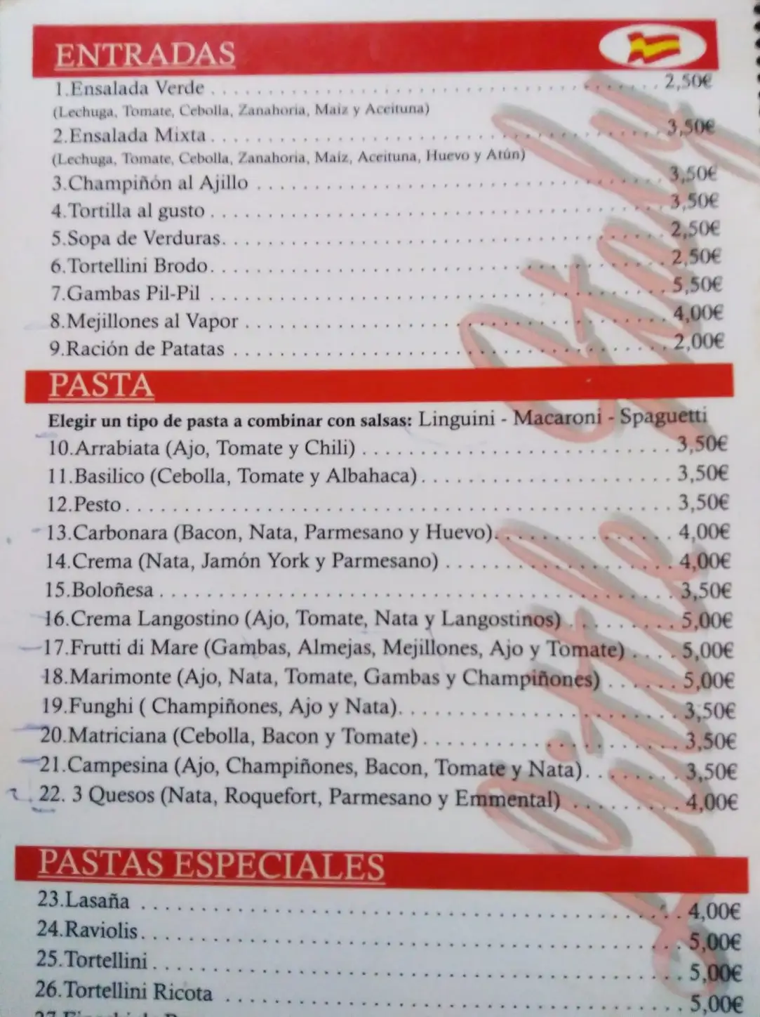 Entradas y pastas de Pizzería Little Italy Restaurant en Nerja