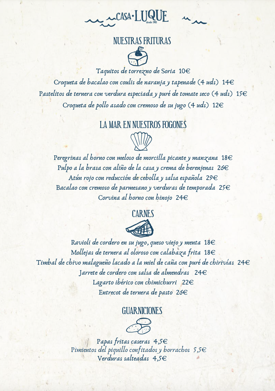 Carta (página 2) de Casa Luque Restaurant en Nerja