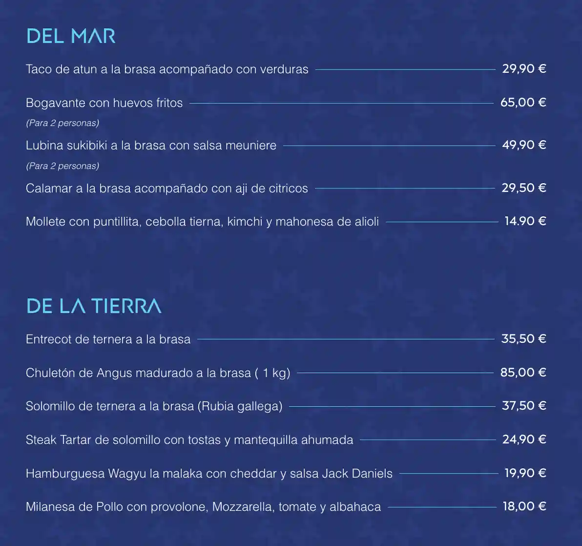 Carta de Restaurante La Malaka (Beach Club) en Nerja