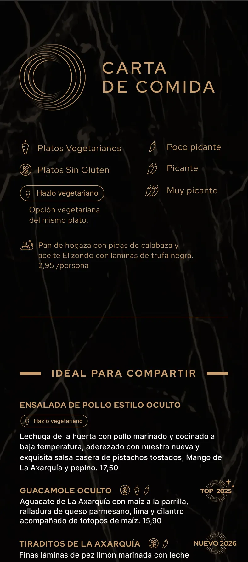 Carta (página 01) de Restaurante Oculto en Nerja