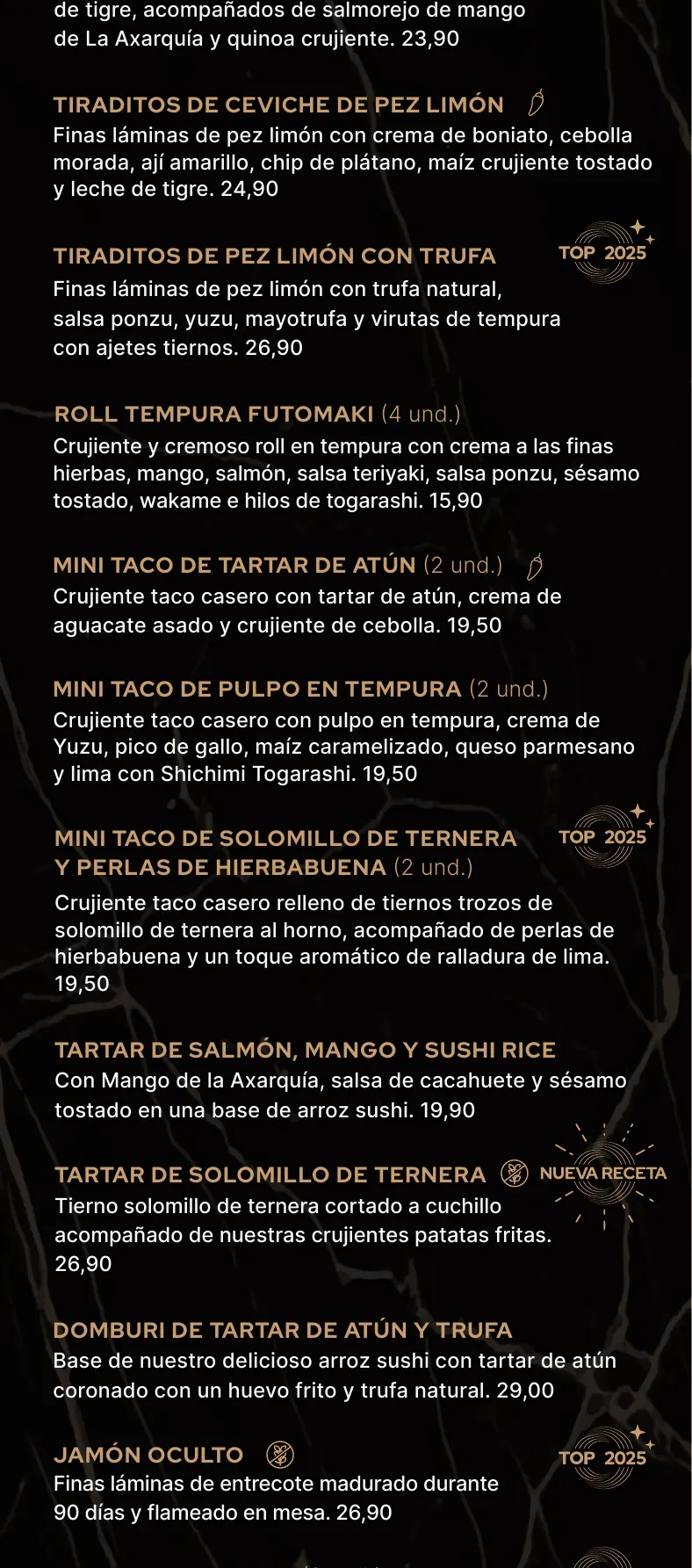 Carta (página 02) de Restaurante Oculto en Nerja