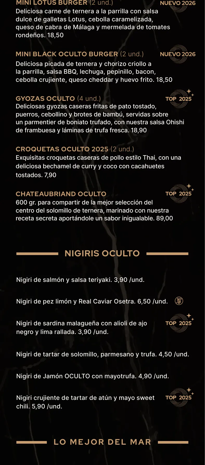 Carta (página 03) de Restaurante Oculto en Nerja