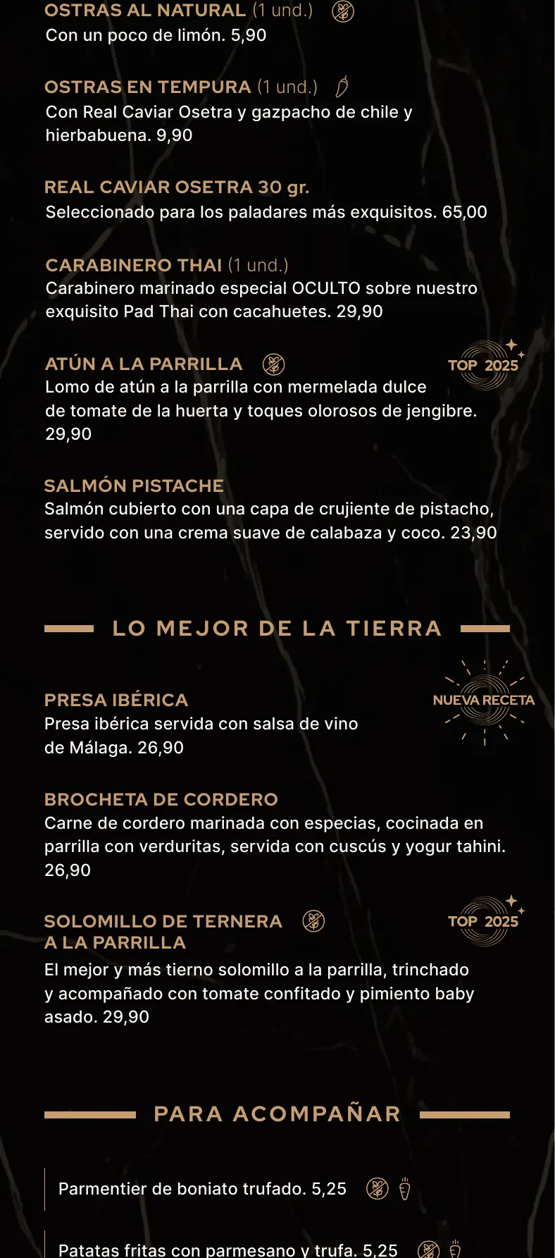 Carta (página 04) de Restaurante Oculto en Nerja