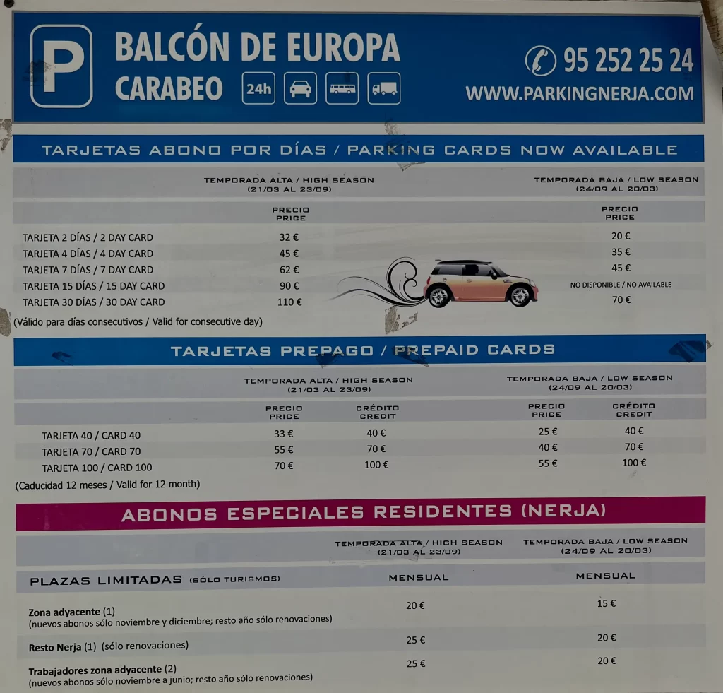 Parking Carabeo - Precios - Prices
